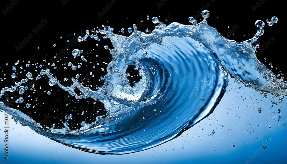 Poster captivating splash of water creating a dynamic wave against a dark background in a serene moment of 