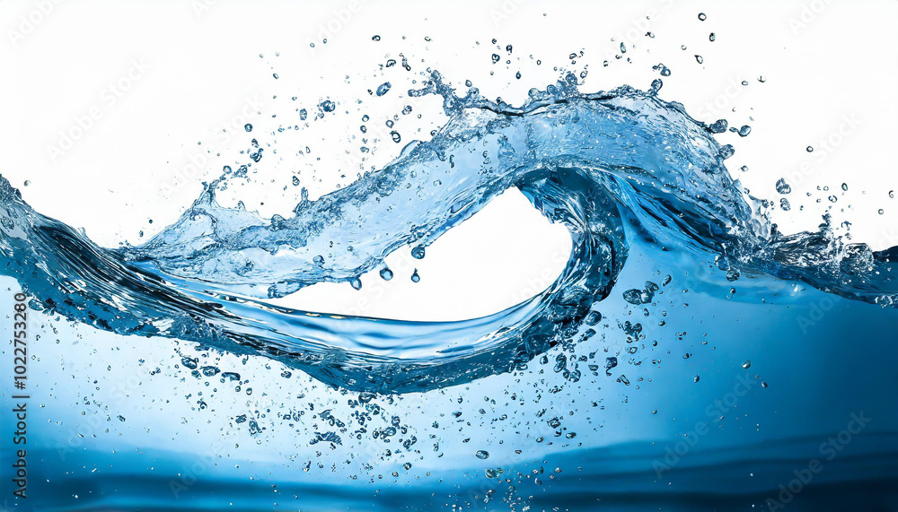 Poster a close-up of a dynamic wave splashing water, capturing motion and energy against a bright backgroun
