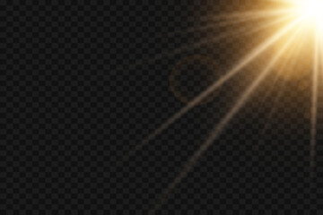 Glowing flare with rays of light. Flash of star and light.