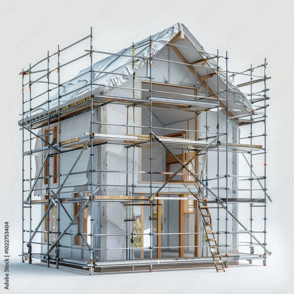 Poster Scaffolding creating a house shape.