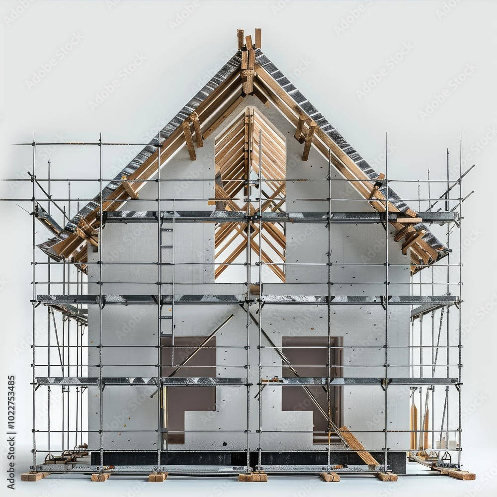 Poster Scaffolding creating a house shape.