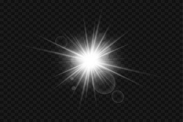 Glowing flare with rays of light. Flash of star and light.