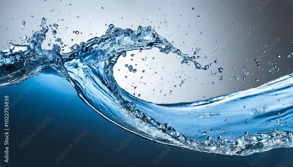 Poster dynamic splash of pure water creating a captivating wave against a gradient background