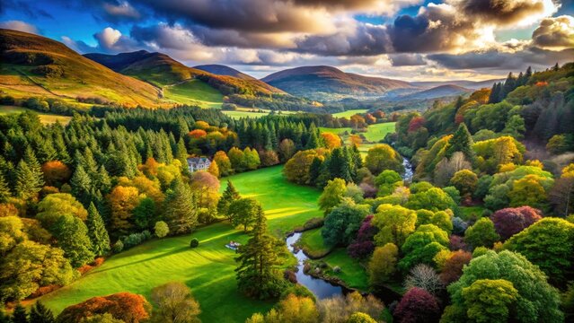 Serene Tollymore Forest Park Landscape with Lush Greenery and Majestic Mountains in Northern Ireland