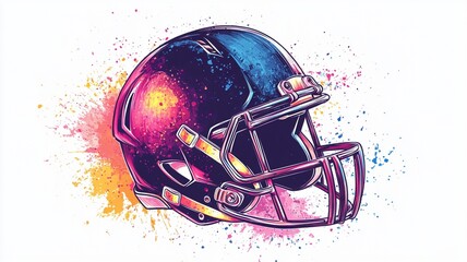 Cartoon Style Colorful Football Helmet on White