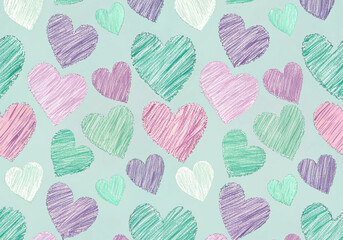 Hand-drawn pastel heart pattern designs with dotted accents in soft colors 부드러운 색상과 점이 있는 손으로 그린 파스텔 하트 패턴 디자인