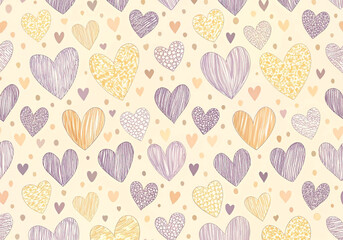 Hand-drawn pastel heart pattern designs with dotted accents in soft colors 부드러운 색상과 점이 있는 손으로 그린 파스텔 하트 패턴 디자인