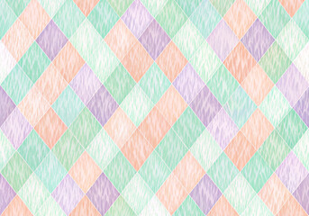 Hand-drawn pastel checkered and diamond pattern designs in soft colors 부드러운 색상의 손으로 그린 파스텔 격자 및 다이아몬드 패턴 디자인