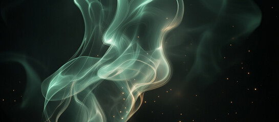 Obraz premium flowing shapes of green smoke rise against a black background, light, black, smoke, curve, motion, wave, pattern