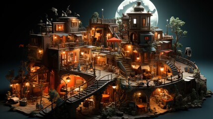 Obraz premium Enchanted Nighttime Village