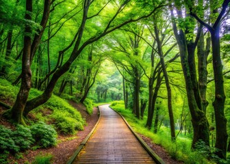 Obraz premium Serene Walking Paths Through Lush Green Forests and Scenic Landscapes for Nature Lovers and Hikers