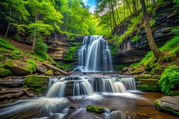 Serene Waterfalls and Lush Foliage in Ricketts Glen State Park Showcasing Nature's Beauty