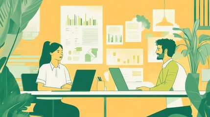 Fototapeta premium Illustration of consulting for small businesses, focusing on efficiency, financial planning, and long-term sustainability, illustrations