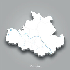 Obraz premium 3D Map of Dresden with Waterways Highlighted