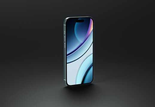Mobile Phone Standing On Black Background Mockup