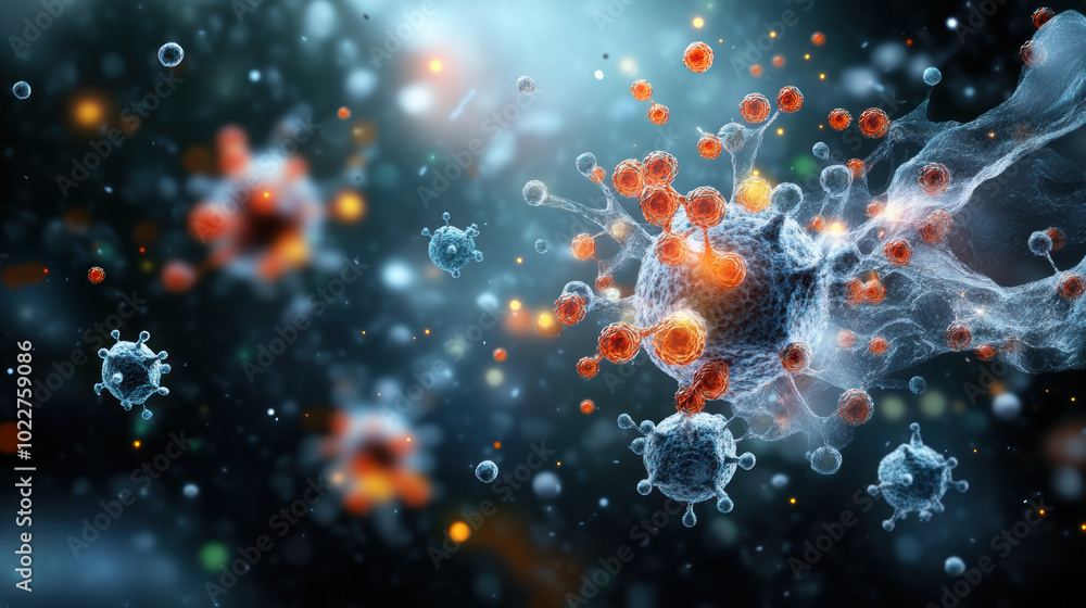 Poster molecular compounds interacting with cell receptor create dynamic scene of cellular activity. this c