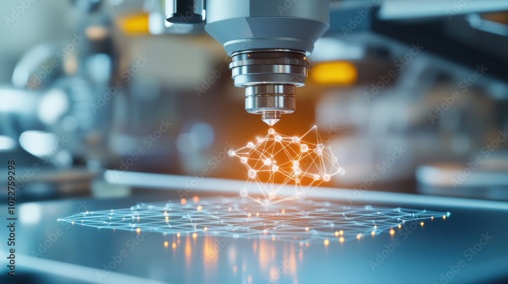 Poster 3d printer is constructing molecular structure with precision, showcasing advanced technology and in