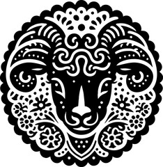 Lamb and Sheep face black silhouette icon logo in the mexican style 

