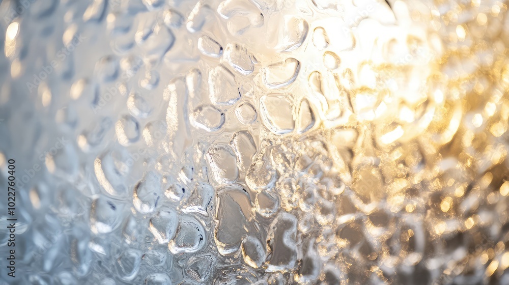 Poster a close-up of textured transparent glass, showcasing intricate patterns that refract light beautiful