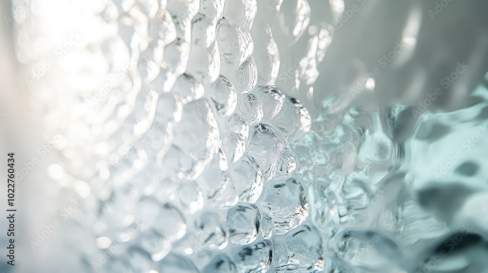 Poster a close-up of textured transparent glass, showcasing intricate patterns that refract light beautiful