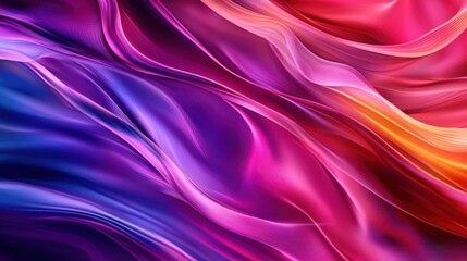 Fototapeta premium Vibrant flowing waves of purple, pink, and orange hues, creating a dynamic, abstract design reminiscent of fabric or digital art.