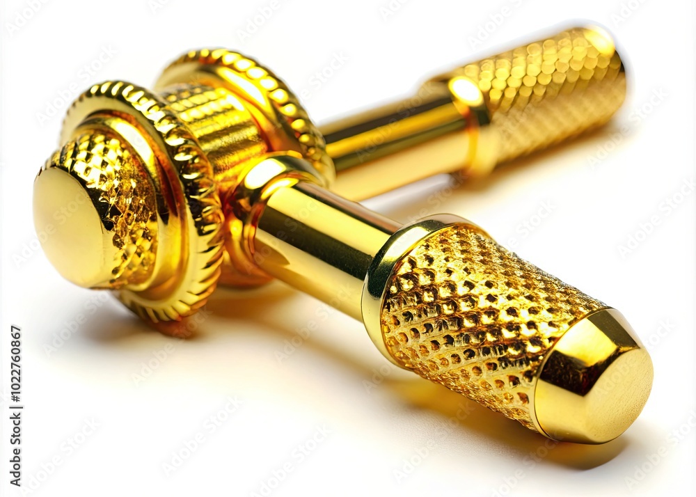 Poster shiny golden tool with intricate design isolated on a clean white background for creative projects