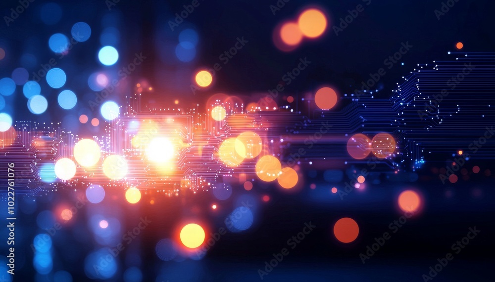 Poster a vibrant blend of glowing orbs and dynamic lines, creating a futuristic digital atmosphere that evo