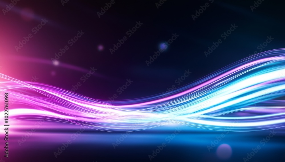 Poster a vibrant digital wave of colorful light flows gracefully against a dark background, creating a dyna