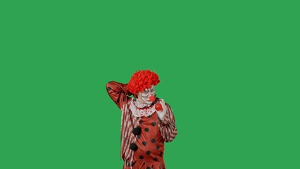 Funny clown on green screen chroma key.