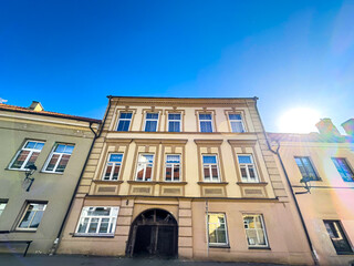 Street view of old village Vilnius in Lithuania