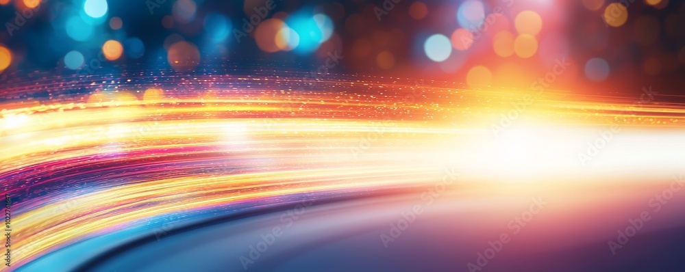 Poster a vibrant abstract image depicting dynamic light trails against a colorful background, evoking speed