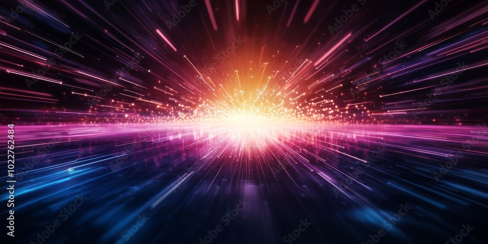 Poster a vibrant burst of light and color, creating a dynamic, abstract representation of motion and energy