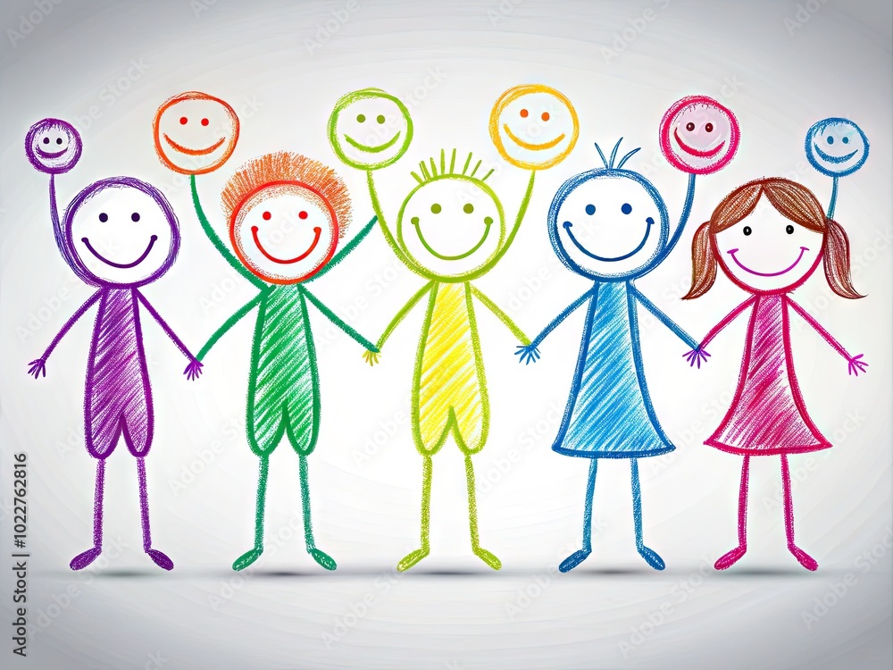 Poster simple stick figure illustration representing human emotions and actions in a minimalistic style