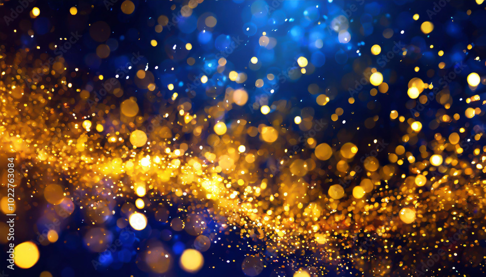 Poster a mesmerizing display of golden and blue shimmering lights creating an enchanting bokeh effect in a 
