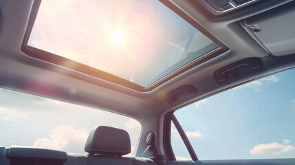 Obraz premium Sunlit Car Interior with Open Sunroof