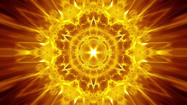 Dynamic Glowing Orange Tunnel. Flying Through Kaleidoscopic Portal. Looped video.