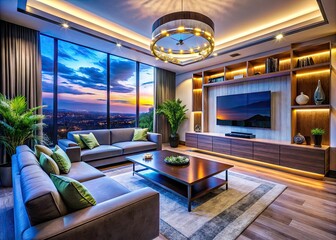 Sleek and Modern Luxury Television in a Stylish Living Room with Elegant Decor and Soft Lighting