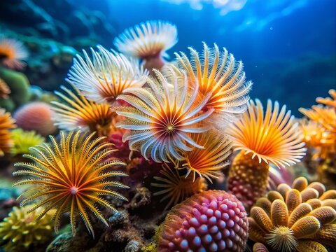Stunning Feather Duster Worms in Vibrant Ocean Habitat for Product Photography