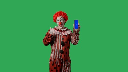 Funny clown on green screen chroma key.