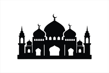 Prayer mosque silhouette black vector artwork illustration.