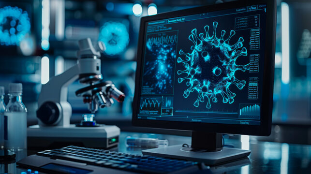 Medicine doctor and robotics research and analysis. Diagnose checking coronavirus or covid-19 testing result virtual screen laboratory