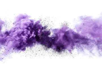 horizontal purple powder explosion illustration on a white neutral background, copy space