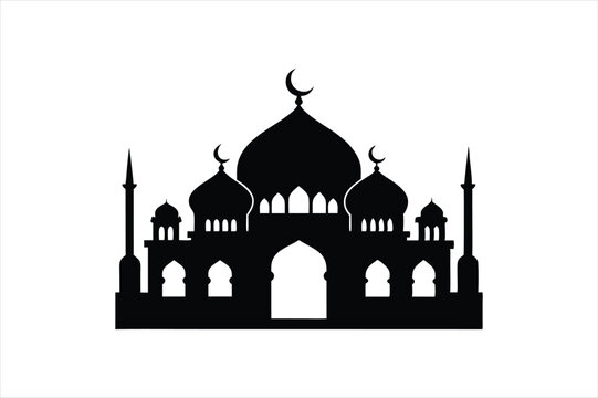 Prayer mosque silhouette black vector artwork illustration.