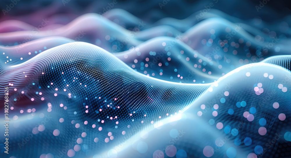 Poster clear technology picture, dynamic smooth curves, dot matrix technology, blue and pin.