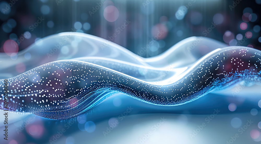 Poster clear technology picture, dynamic smooth curves, dot matrix technology, blue and pin.