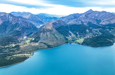 Lake Wakatipu with mountain range, Otago, South Island, New Zealand, Oceania.