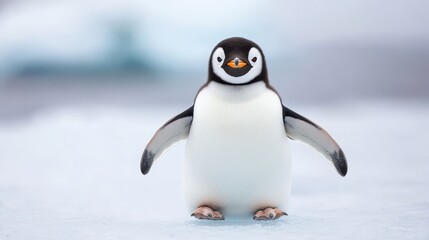 A charming penguin stands gracefully on the icy landscape, showcasing its unique features and playful demeanor in the Arctic environment.