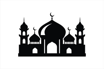 Prayer mosque silhouette black vector artwork illustration.
