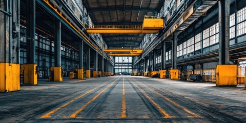 A large, empty warehouse with a window in the middle