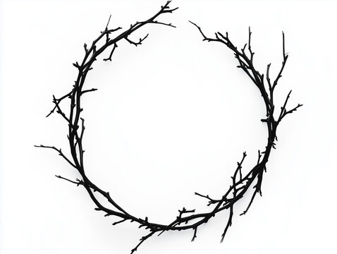 A wreath made of branches and twigs, rustic style home decor flat lay top view